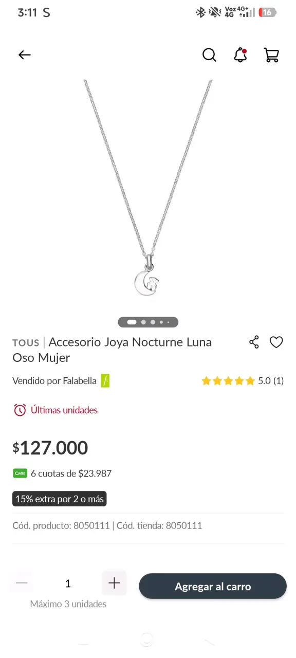 Collar de plata con colgante luna y oso Tous - 5
