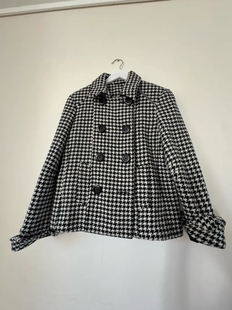 Abrigo de lana pata de gallo blanco y negro - 1