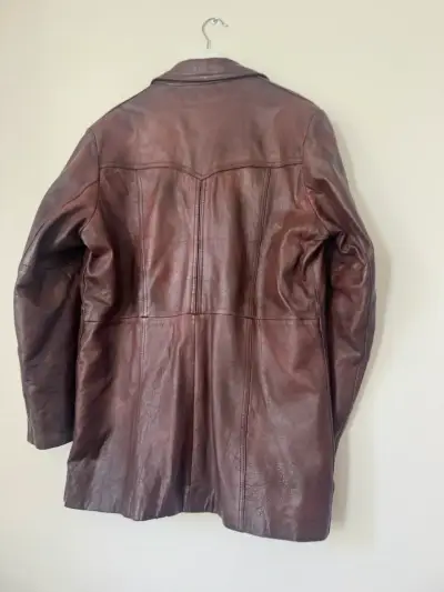 Chaqueta de cuero marrón para hombre - miniatura 2