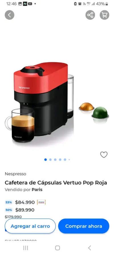Cafetera de Cápsulas Nespresso Vertuo Pop Roja - miniatura 1