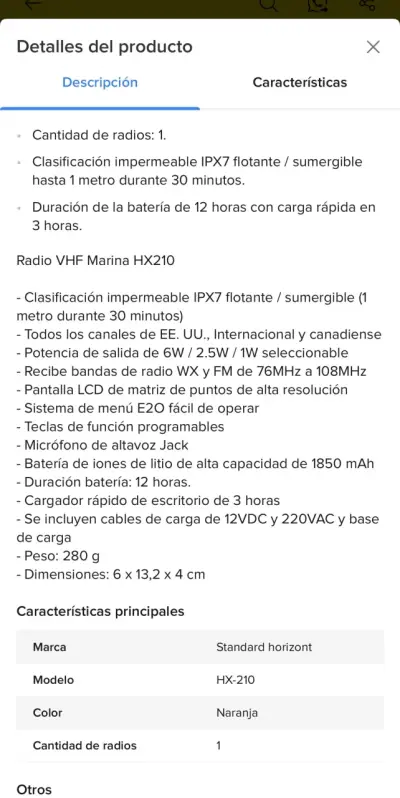 Radio VHF Marina Standard Horizon HX210 flotante - miniatura 4