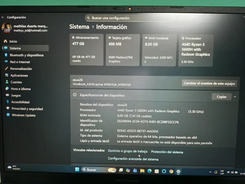Laptop ASUS VivoBook AMD Ryzen 5 5600H 8GB RAM - 2