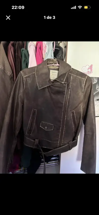Chaqueta de cuero marrón Index Basics - miniatura 1