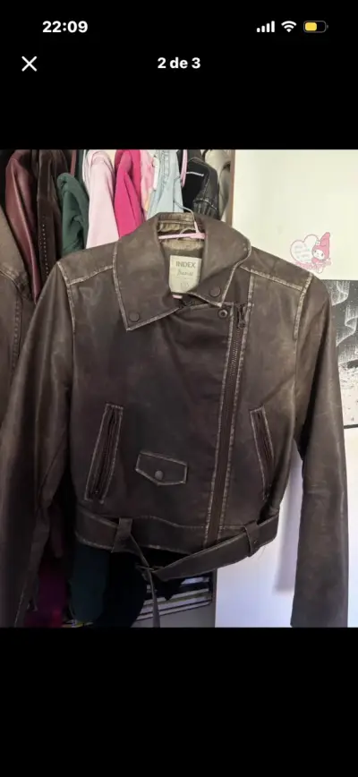 Chaqueta de cuero marrón Index Basics - miniatura 2