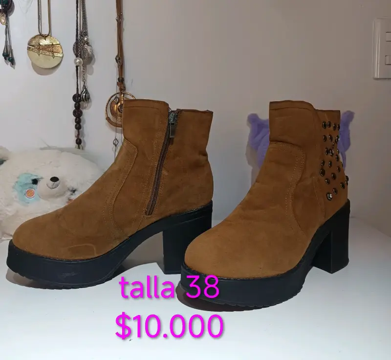 Botines de gamuza marrón con tacón talla 38 - 1