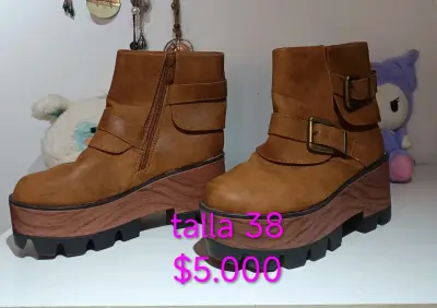 Botines de gamuza marrón con tacón talla 38 - miniatura 2