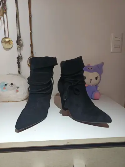 Botines de gamuza marrón con tacón talla 38 - miniatura 4
