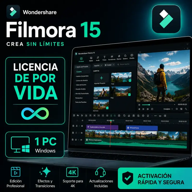Licencia Wondershare Filmora 15  |  1 PC