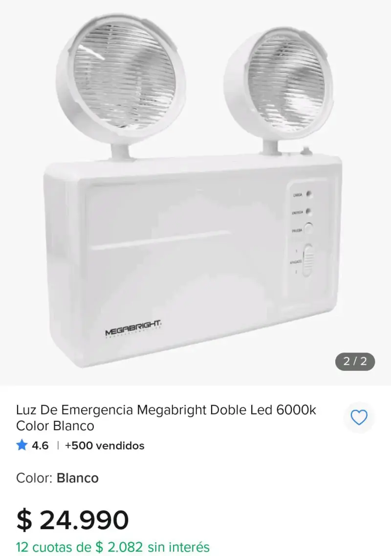 Luz de Emergencia Megabright Doble LED 6000k Blanca - 2
