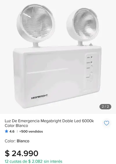 Luz de Emergencia Megabright Doble LED 6000k Blanca - miniatura 2