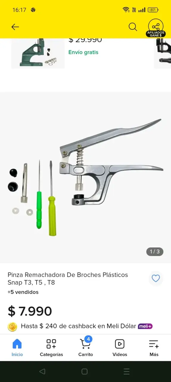 Pinza remachadora de broches plásticos Snap T3 T5 T8