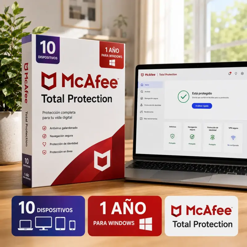 Mcafee Antivirus Total Protection | 1 Año | 10 PCS