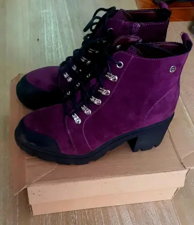 Botines de mujer burdeos con taco grueso - miniatura 1