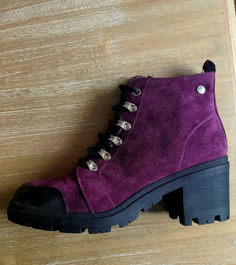 Botines de mujer burdeos con taco grueso - 2