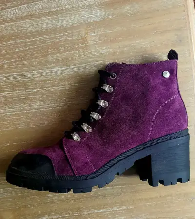 Botines de mujer burdeos con taco grueso - miniatura 2