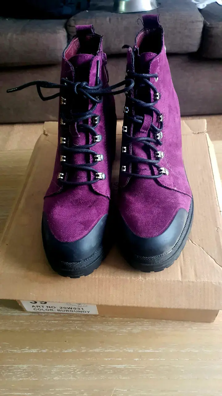 Botines de mujer burdeos con taco grueso - 3