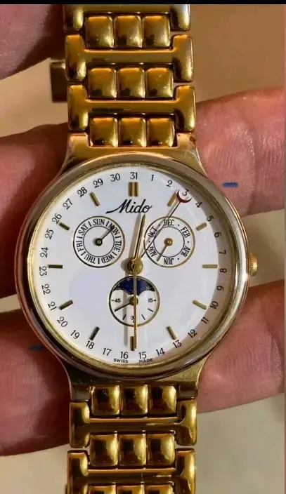 Reloj Mido dorado con calendario y fases lunares - 1