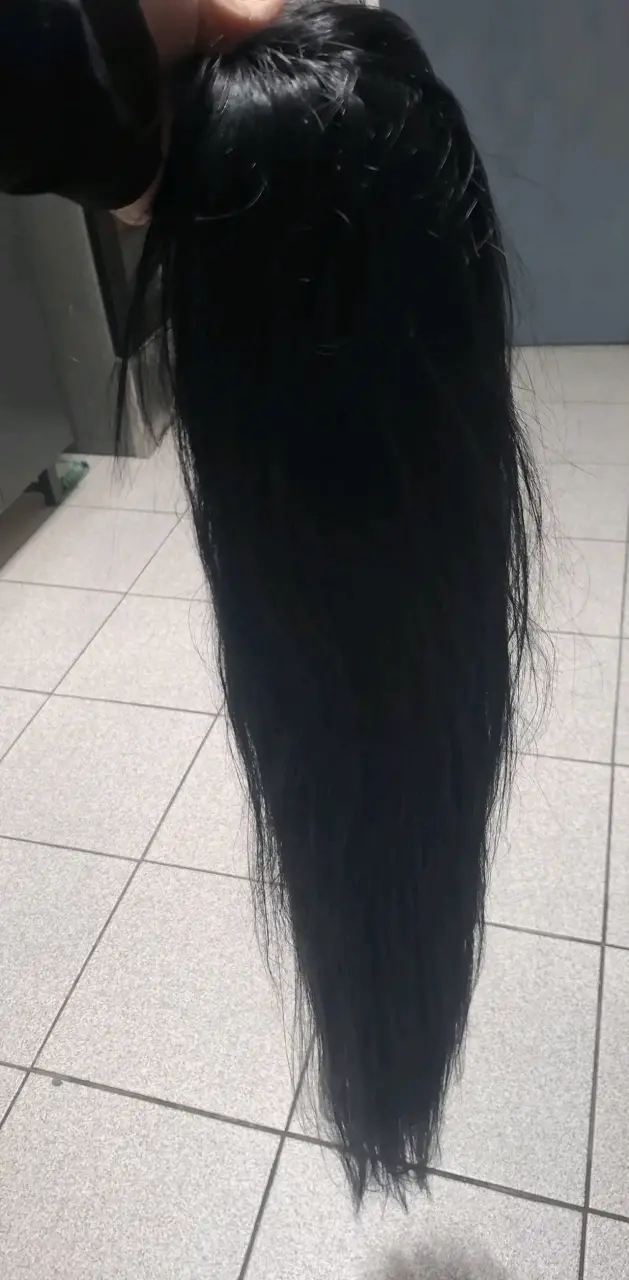 Peluca larga de cabello liso negro - 4