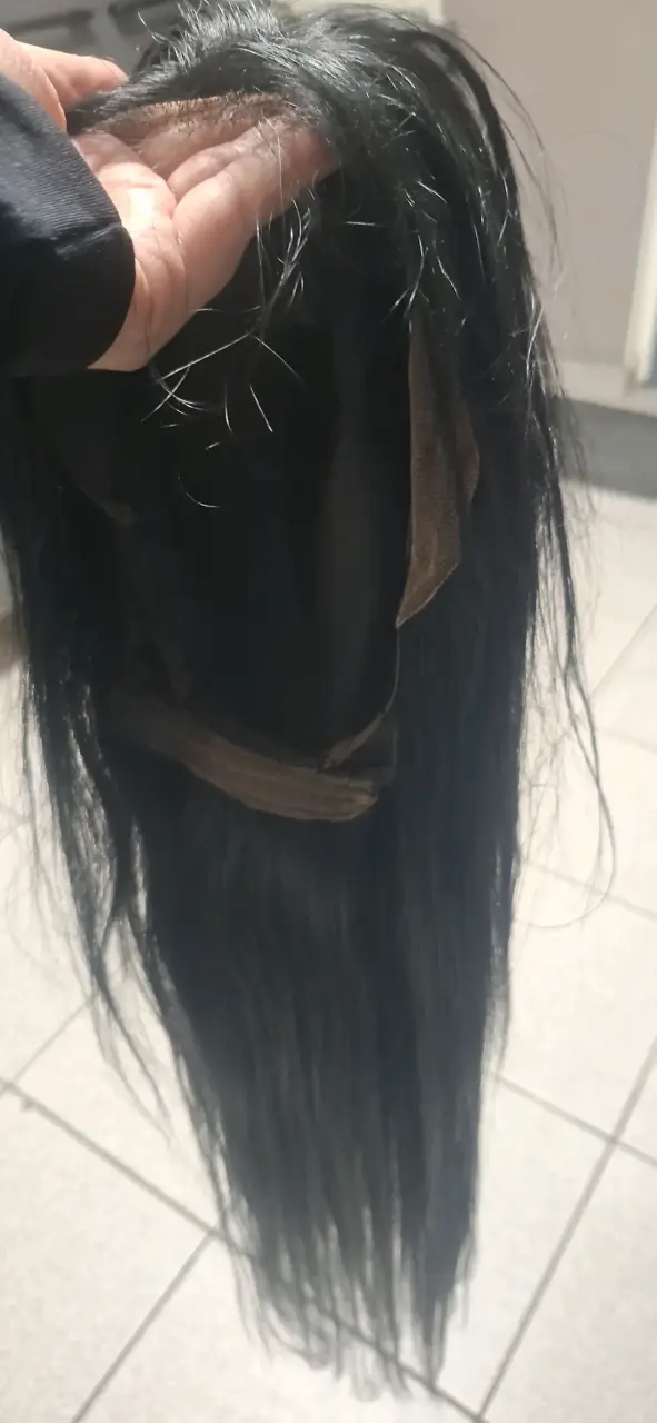 Peluca larga de cabello liso negro - 5