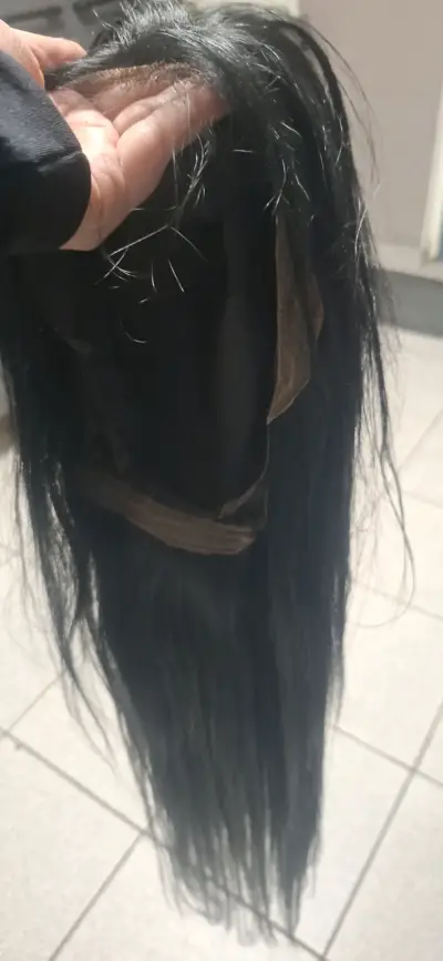 Peluca larga de cabello liso negro - miniatura 5