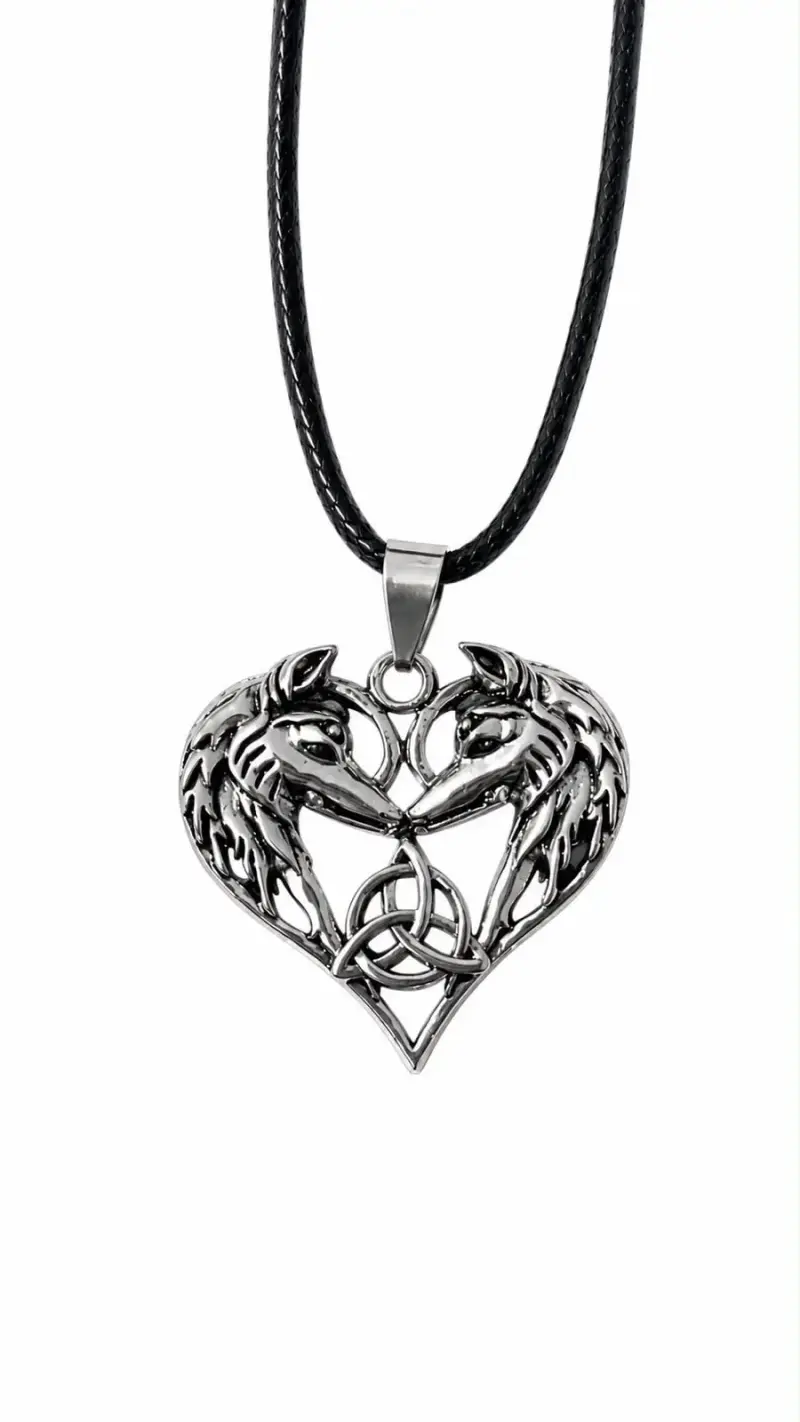 Collar con colgante de lobos y nudo celta