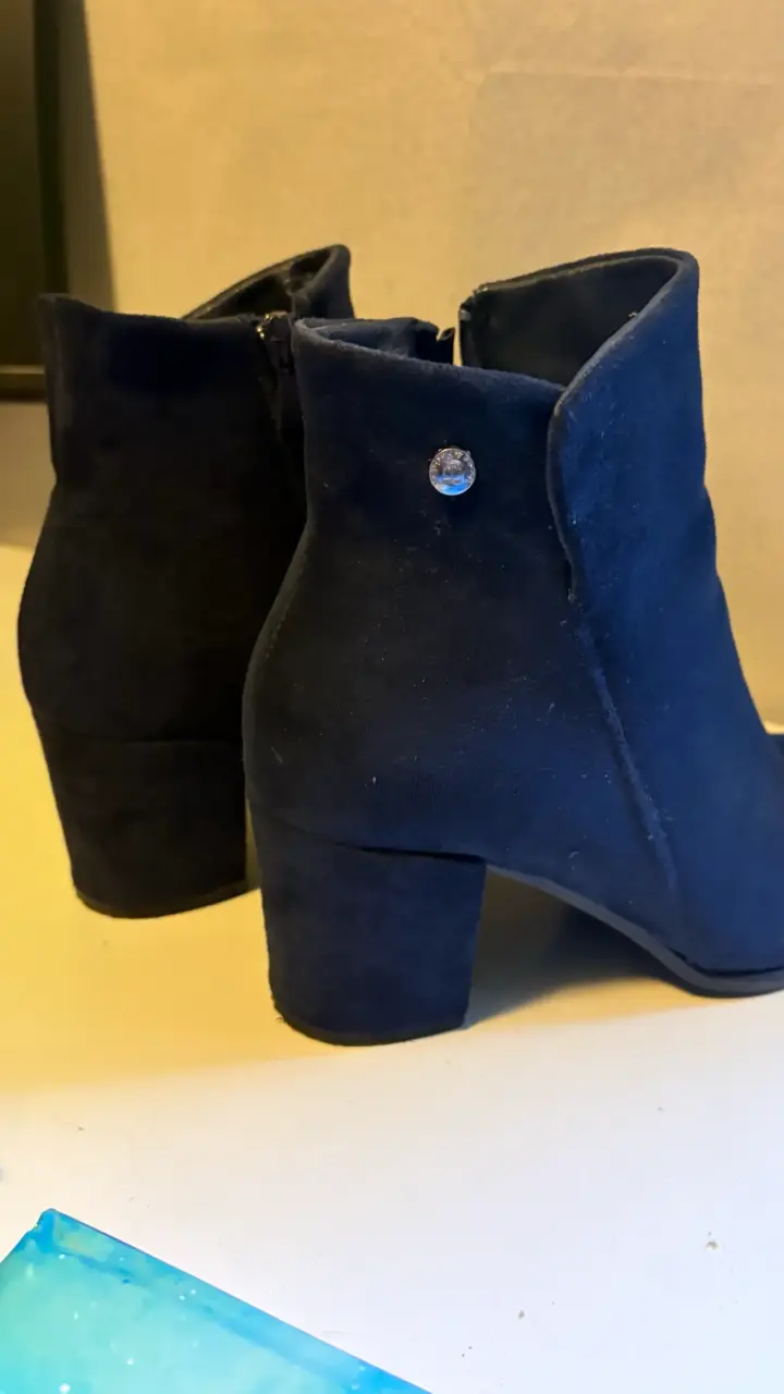Botines tipo gamuza azul y burdeos con tacón 37 - 2