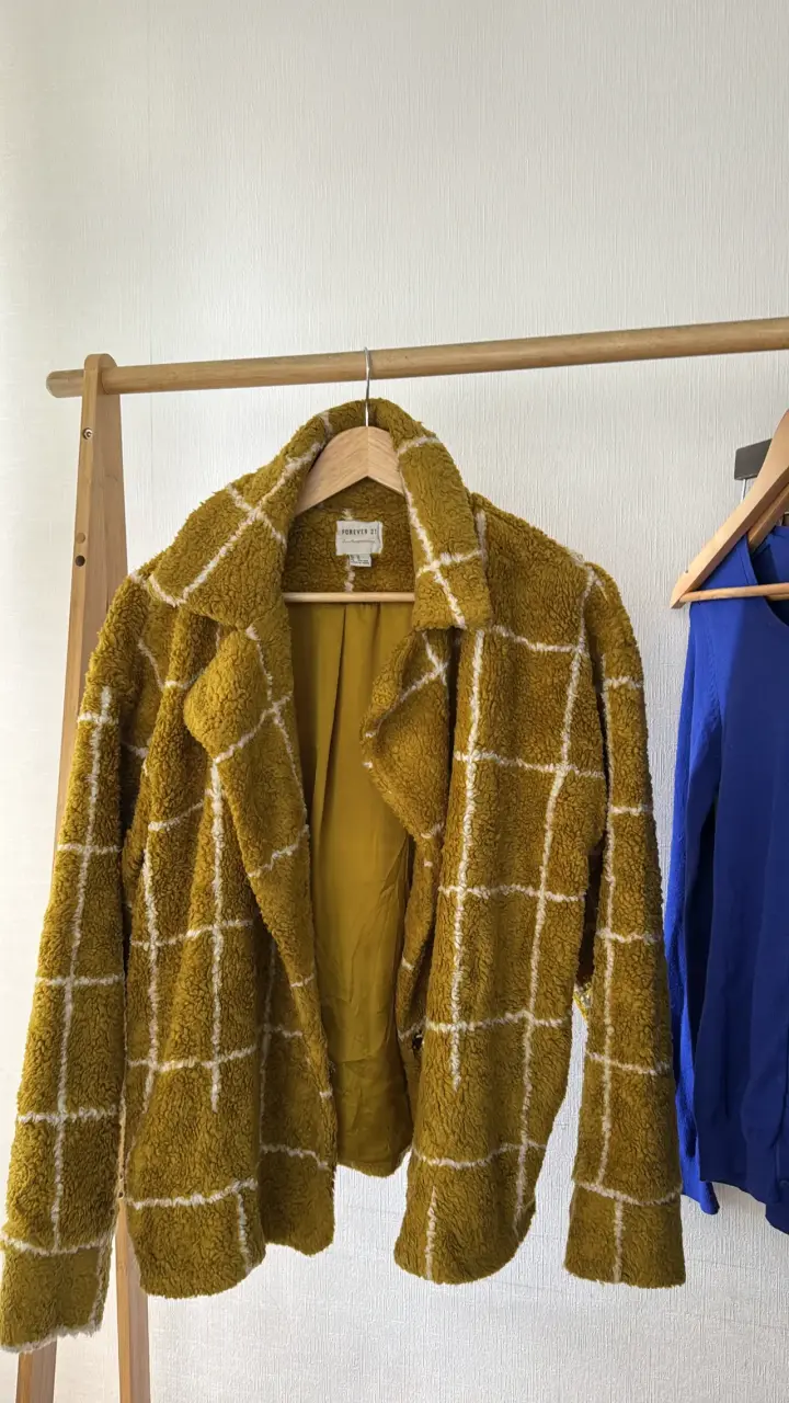 Abrigo de lana Forever 21 amarillo a cuadros
