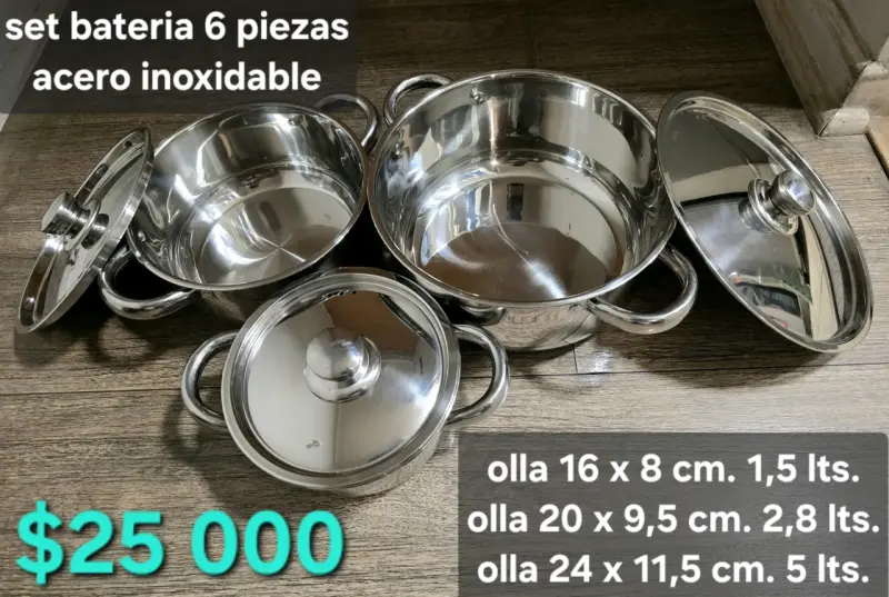 Set de Ollas 6 Piezas Acero Inoxidable