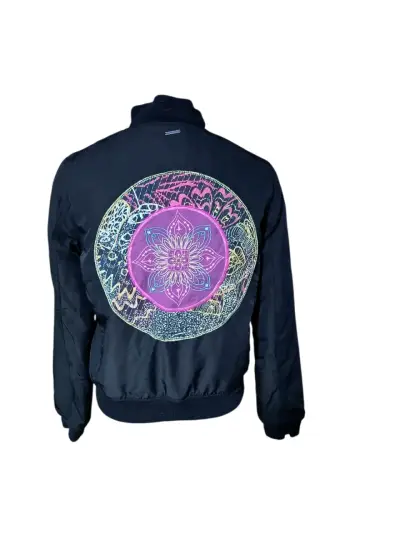 Chaqueta bomber negra con diseño colorido Barbados - miniatura 3