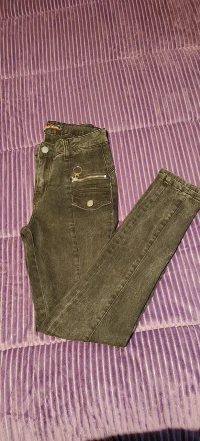 Pantalones elasticados gris oscuro para mujer - miniatura 2