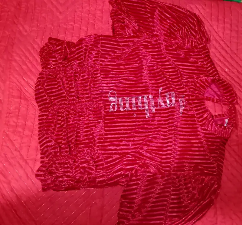 Blusa roja de terciopelo con diseño a rayas - 1