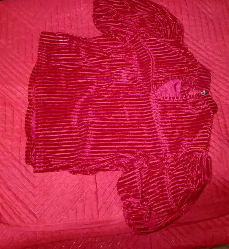 Blusa roja de terciopelo con diseño a rayas - 2