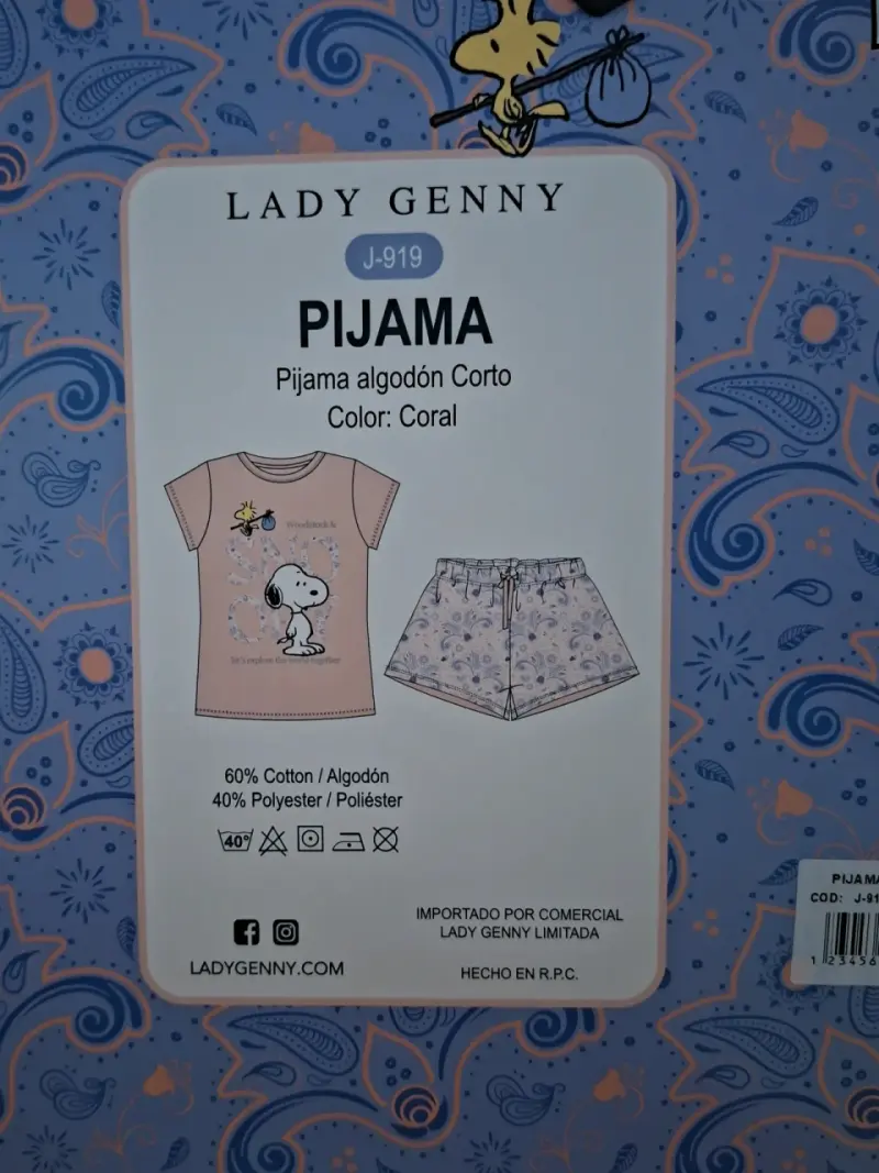 Pijama corto Peanuts Snoopy coral - 3