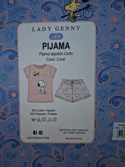 Pijama corto Peanuts Snoopy coral - miniatura 3