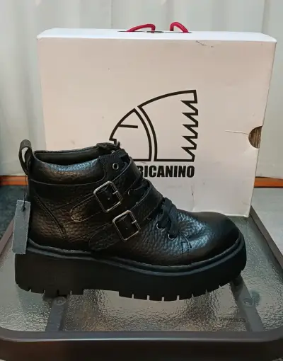 Botines de cuero negro Americano con hebillas - miniatura 1