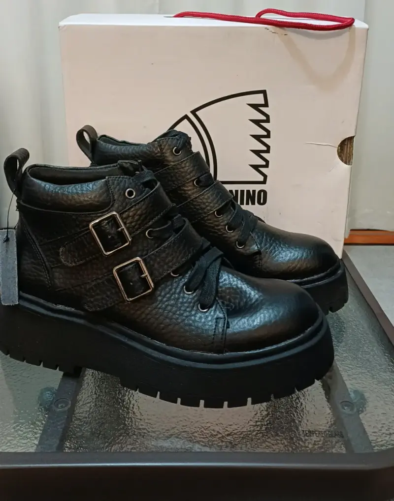 Botines de cuero negro Americano con hebillas - 2
