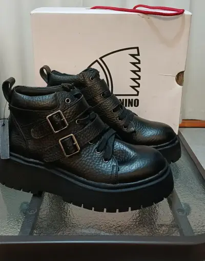 Botines de cuero negro Americano con hebillas - miniatura 2