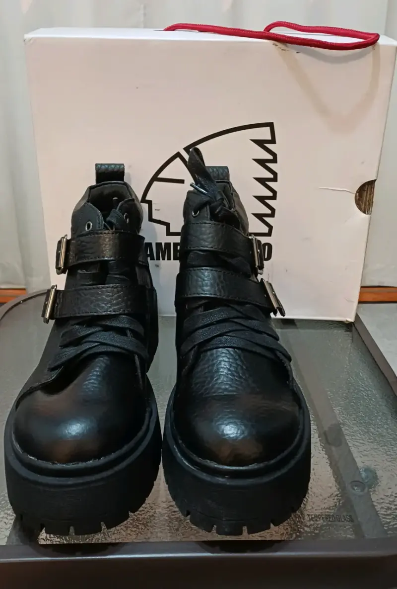 Botines de cuero negro Americano con hebillas - 3