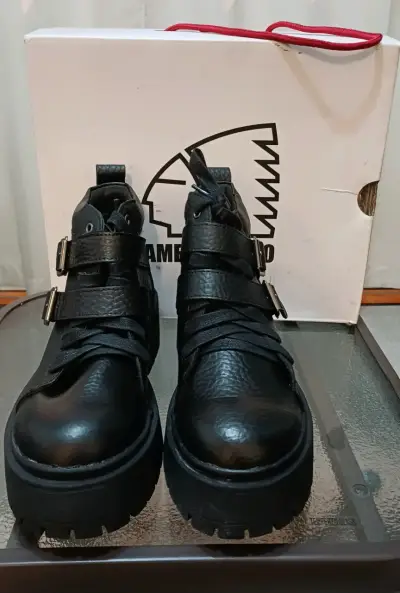 Botines de cuero negro Americano con hebillas - miniatura 3