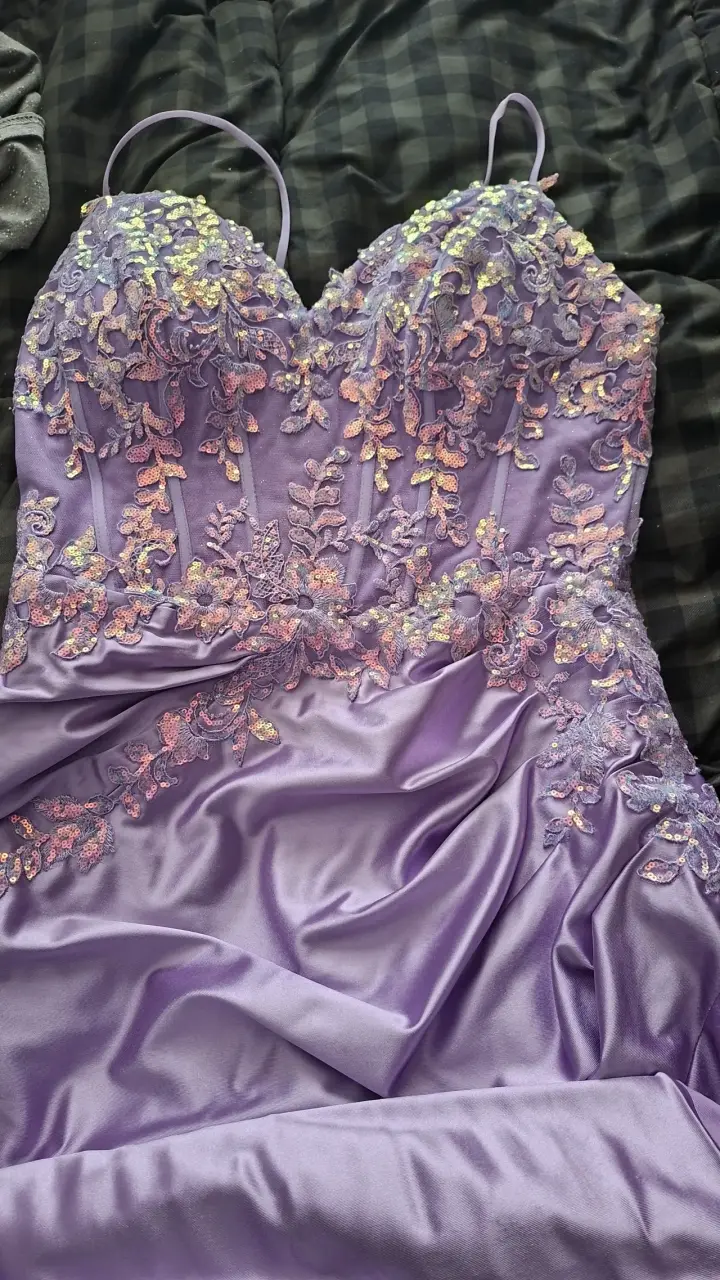 Vestido de fiesta largo lila con encaje - 3