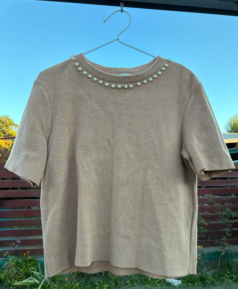 Polera Beige con Perlas Zara Trafaluc - 1