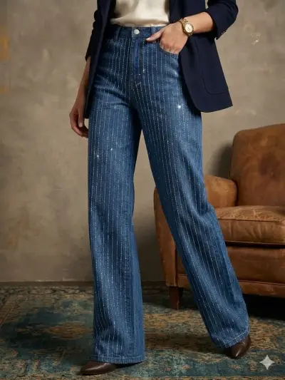Jeans de mujer con brillo y diseño moderno - miniatura 1