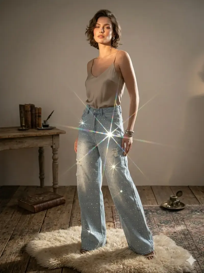 Jeans de mujer con brillo y diseño moderno - 2