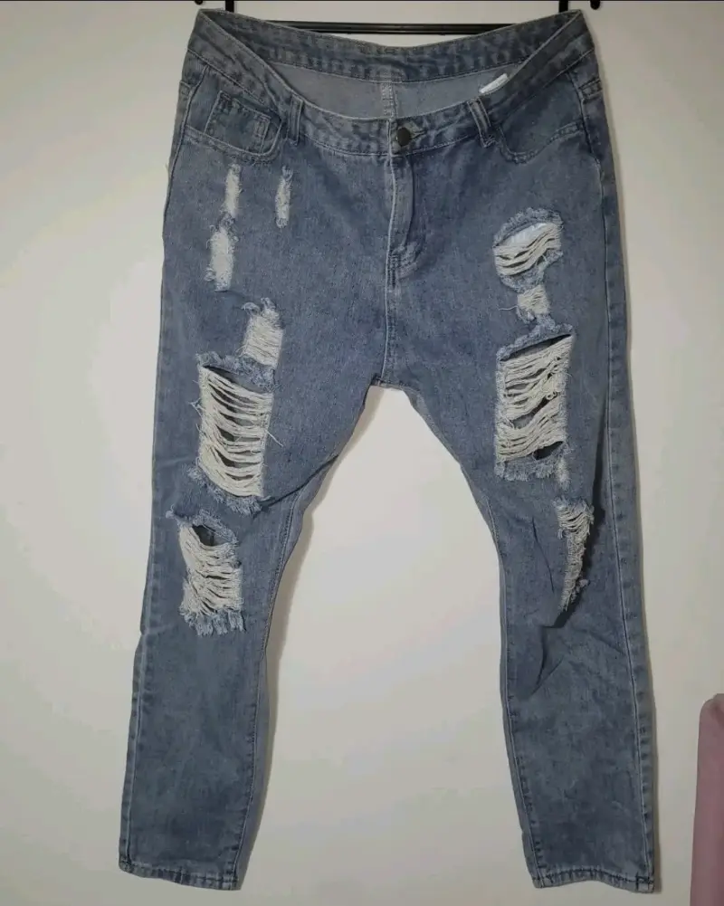 Jeans rasgados de mezclilla azul talla XL - 1