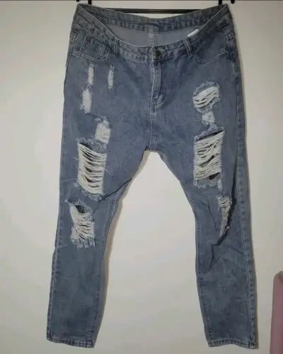 Jeans rasgados de mezclilla azul talla XL - miniatura 1