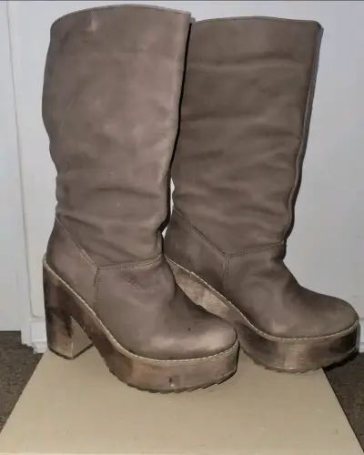 Botas de cuero marrón con plataforma alta - miniatura 1