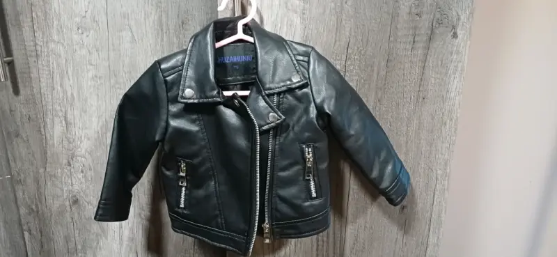 Chaqueta de cuero para niño negra estilo motociclista - 1
