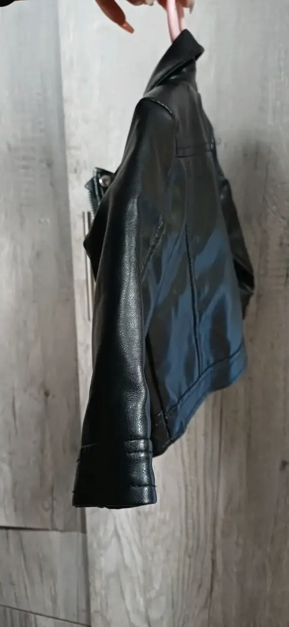 Chaqueta de cuero para niño negra estilo motociclista - 2