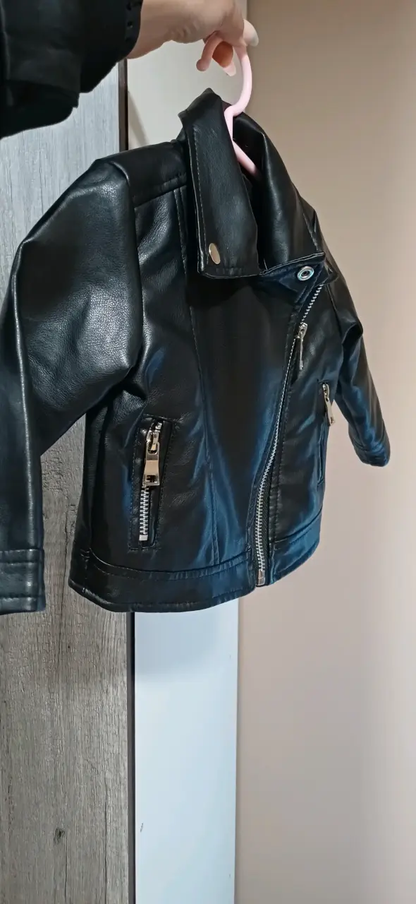 Chaqueta de cuero para niño negra estilo motociclista - 3