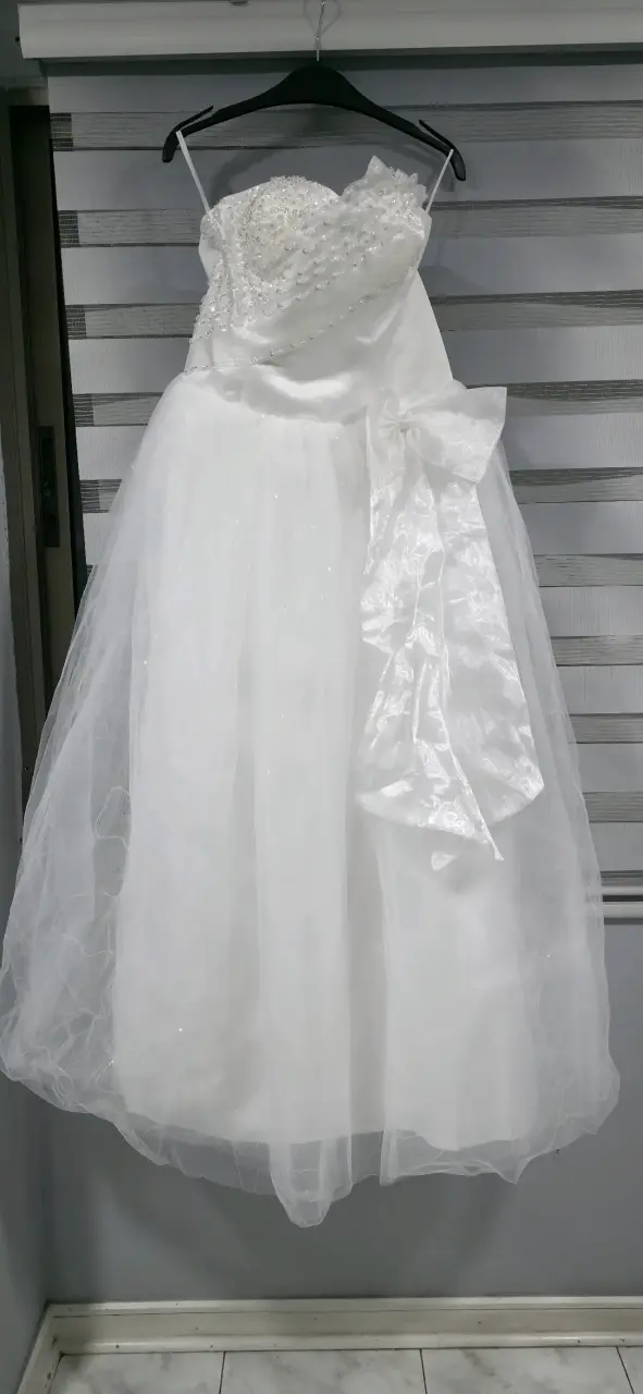 Vestido de Novia Blanco con Encaje y Tul - 5